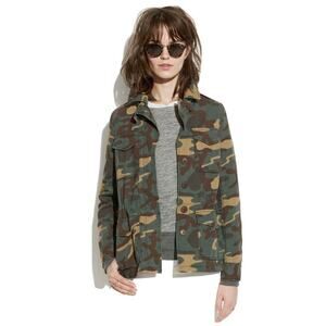 Madewell Camo Camouflaged Jacket Green 100% Cotton Cargo Pockets Size S